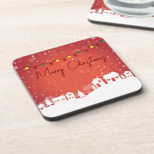 Dessous-de-verre Des flocons de neige recouvrent les maisons de Noë