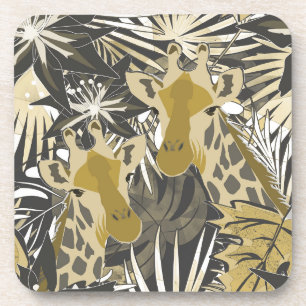 Dessous-de-verre Des girafes dans la forêt nocturne.