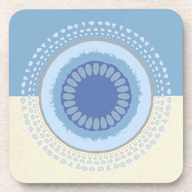 Dessous-de-verre Design circulaire à fleurs bleu et crème Abstrait (Devant)