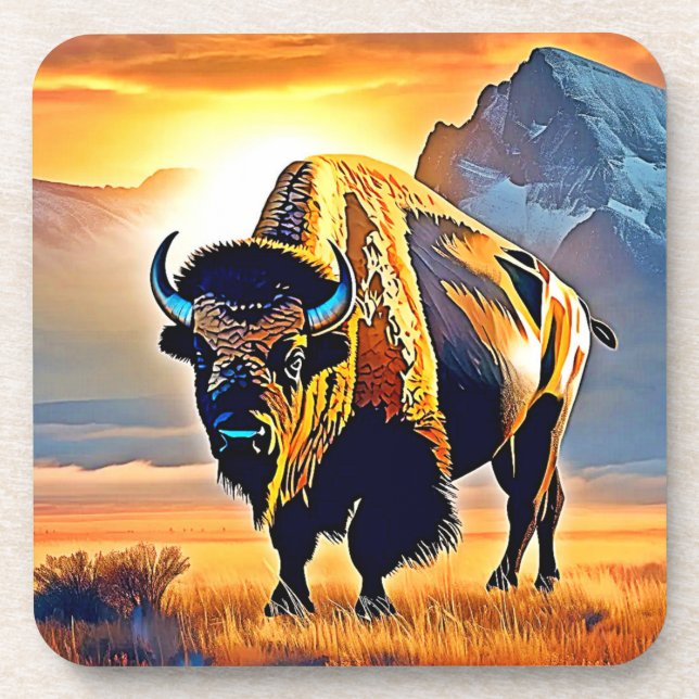Dessous-de-verre Design d'art Sunset Mountain Bison (Devant)