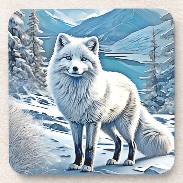 Dessous-de-verre Design de scène de Fox bleu (Devant)