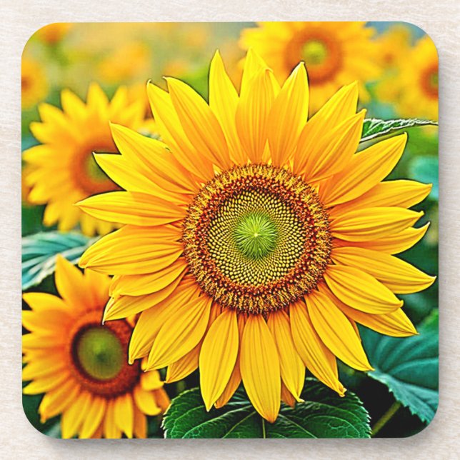 Dessous-de-verre Design de sérénité du terrain de tournesol doré (Devant)