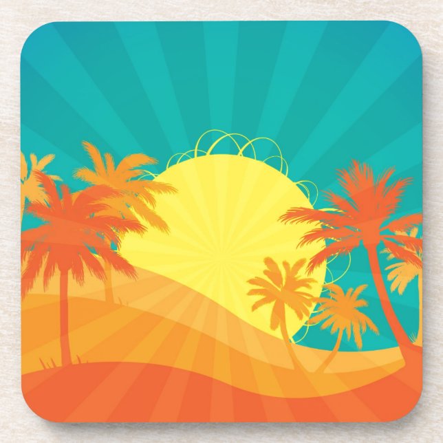 Dessous-de-verre Design de surf tropical rétro de Sunset Beach (Devant)