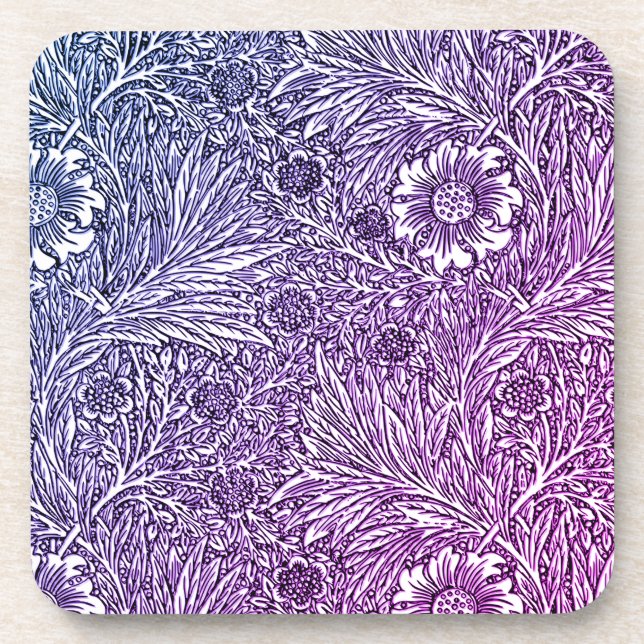 Dessous-de-verre Design floral complexe dans les tons violets et bl (Devant)