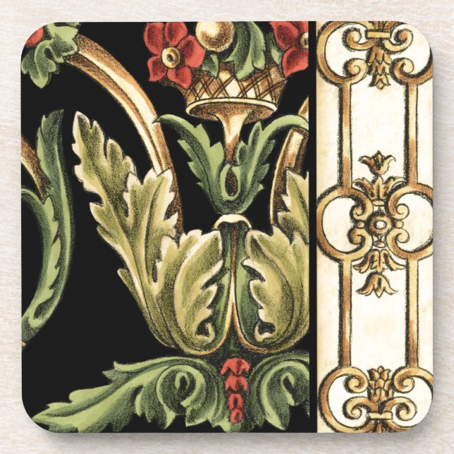 Dessous-de-verre Design floral ornemental aux frontières noires (Devant)