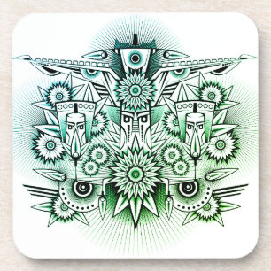 Dessous-de-verre Design tribal teinte verte