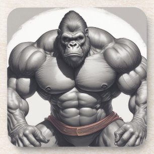 Dessous-de-verre Dessin d'art pop de Gorilla Bodybuilder