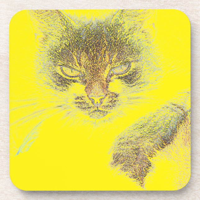 Dessous-de-verre Dessin de visage de chat mignon en colère (Devant)