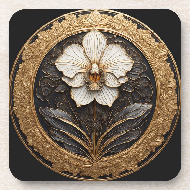 Dessous-de-verre Dessin élégant d'orchidée dorée (Devant)