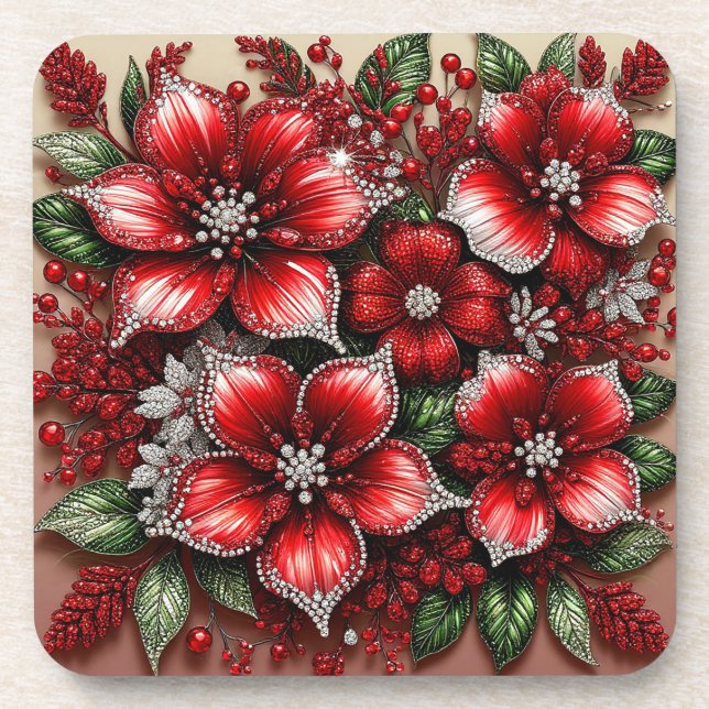 Dessous-de-verre Dessin floral orné de gemmes complexes (Devant)