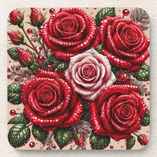 Dessous-de-verre Dessin floral orné de gemmes complexes (Devant)