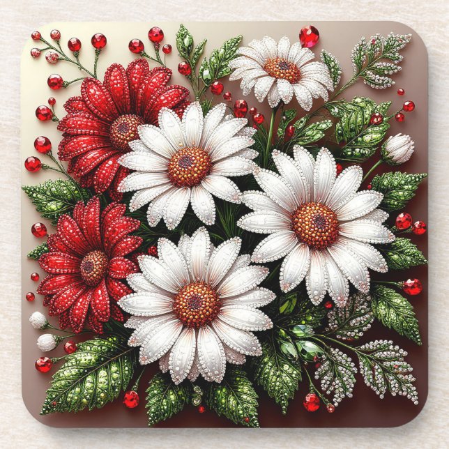 Dessous-de-verre Dessin floral orné de gemmes complexes (Devant)