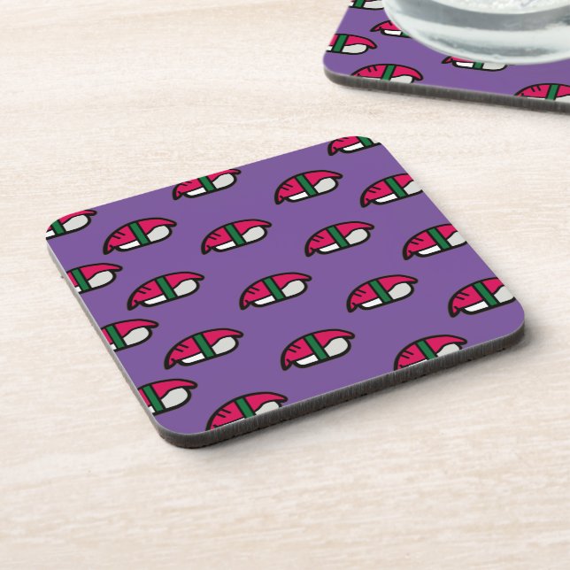 Dessous-de-verre Dessin Kawaii Sushi, Riz de Poisson et Algues (Côté gauche)