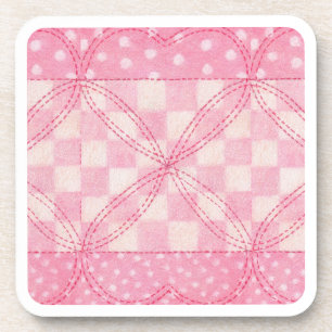 DESSOUS-DE-VERRE DESSUS DE VERRE EN PLASTIQUE DUR COEUR ROSE PATCHW