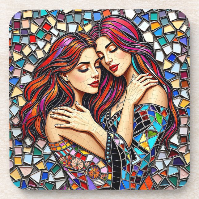 Dessous-de-verre Deux femmes amoureuses | Style Carrelage mosaïque  (Devant)