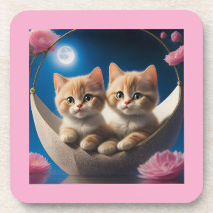 Dessous-de-verre Deux Jeunes Chatons Dans Un Panier Avec Roses Rose