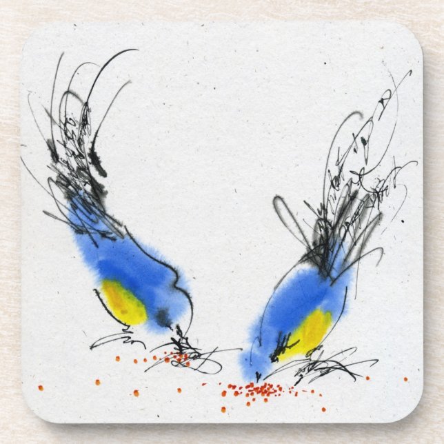 Dessous-de-verre Deux petits titmouses picotant le grain. (Devant)