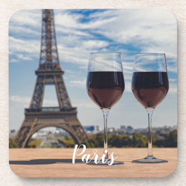 Dessous-de-verre Deux verres de vin avec la tour Eiffel (Devant)