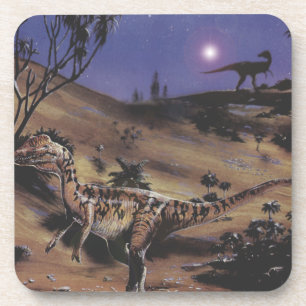 Dessous-de-verre Dinosaures Vintage, Dilophosaurus sur une Nuit Éto