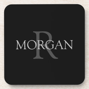 Dessous-de-verre DIY Monogram & Name, Trendy Black with Grey Text