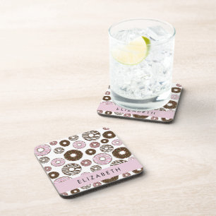 Dessous-de-verre Donuts Roses, Donuts Brown, Sprinkings, Votre Nom