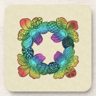Dessous-de-verre Doodle à fleurs arc-en-ciel