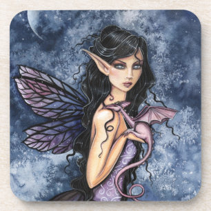 Dessous-de-verre Dragon Améthyste Fée Violette Art Fantastique