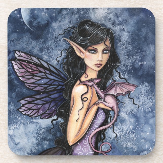 Dessous-de-verre Dragon Améthyste Fée Violette Art Fantastique (Devant)