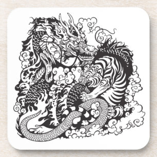 Dessous-de-verre dragon and tiger figfigting