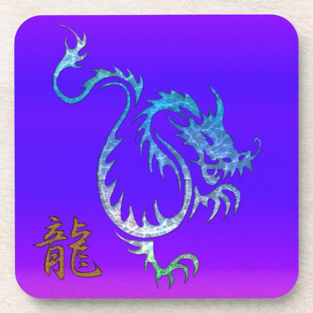 Dessous-de-verre Dragon bleu chinois sur les casseroles de boisson  (Devant)