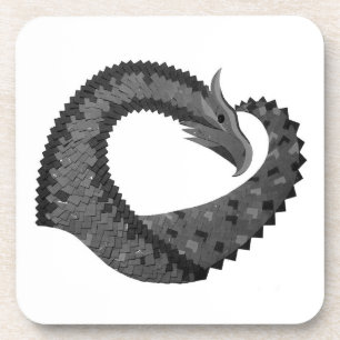 Dessous-de-verre Dragon de coeur noir sur blanc