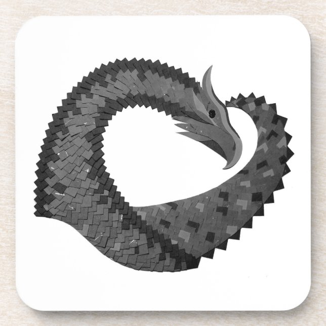 Dessous-de-verre Dragon de coeur noir sur blanc (Devant)