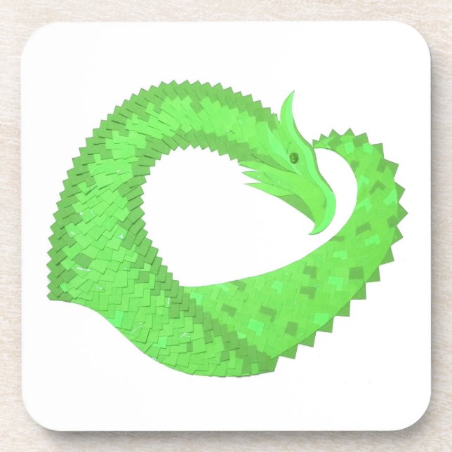 Dessous-de-verre Dragon de coeur vert citron blanc (Devant)