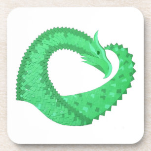 Dessous-de-verre Dragon de coeur vert sur blanc