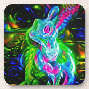 Dessous-de-verre Dragon de lapin psychédélique à Neon Imaginaire