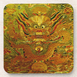 Dessous-de-verre Dragon d'or Broderie chinoise dynastie Ming