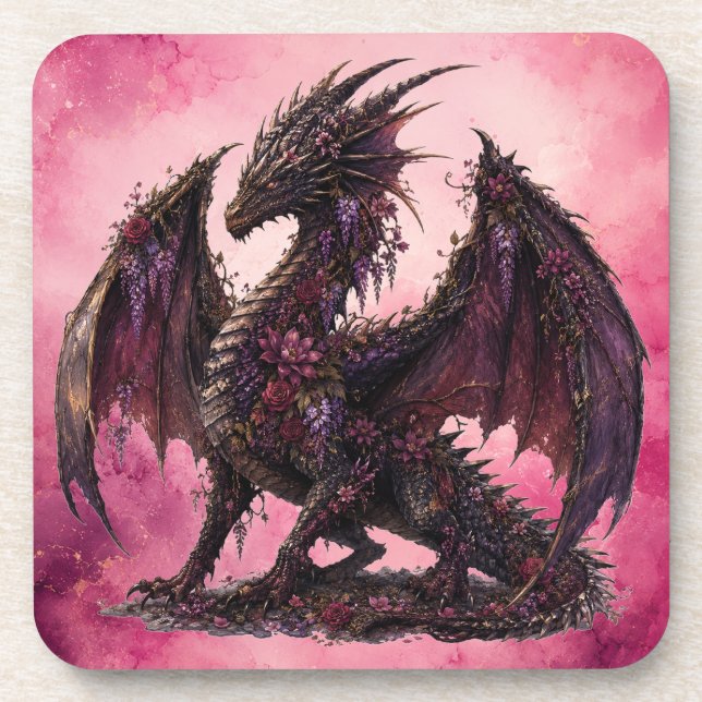 Dessous-de-verre Dragon Fleur | Dragon Fantastique Botanique (Devant)