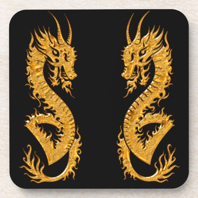 Dessous-de-verre Dragon oriental doré 02 (Devant)