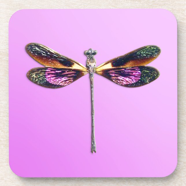 Dessous-de-verre Dragonfly - argent, or, violet et noir (Devant)