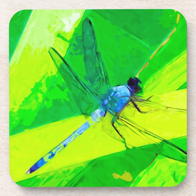 Dessous-de-verre Dragonfly bleu sur l'impressionnisme Abstrait vert (Devant)