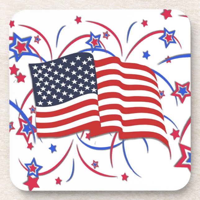 Dessous-de-verre Drapeau américain et feux d'artifice (Devant)