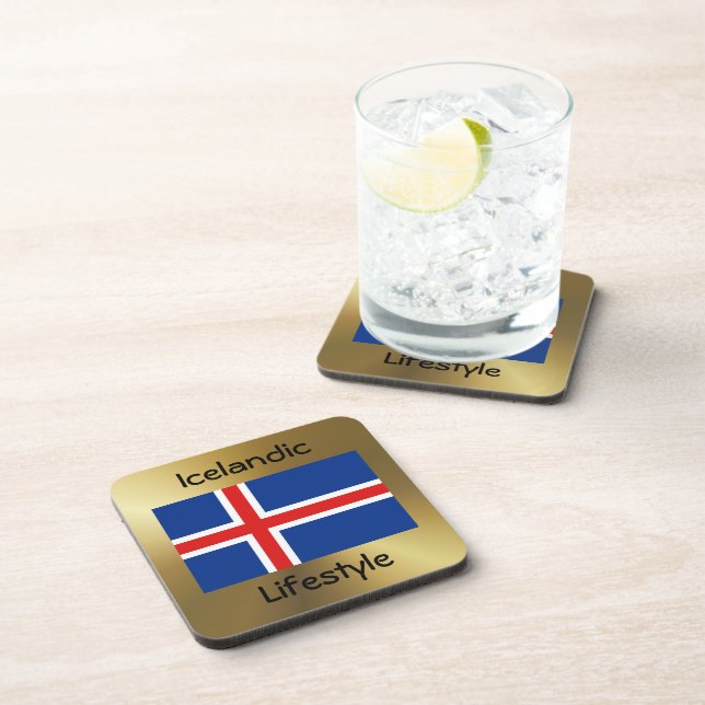 Dessous-de-verre Drapeau Islande+Dessous de verre texte (Côté Droit)