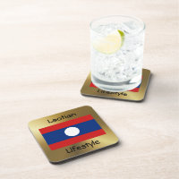 Drapeau Laos+Dessous de verre texte