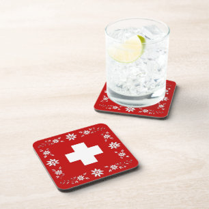 Dessous-de-verre Drapeau suisse et edelweiss