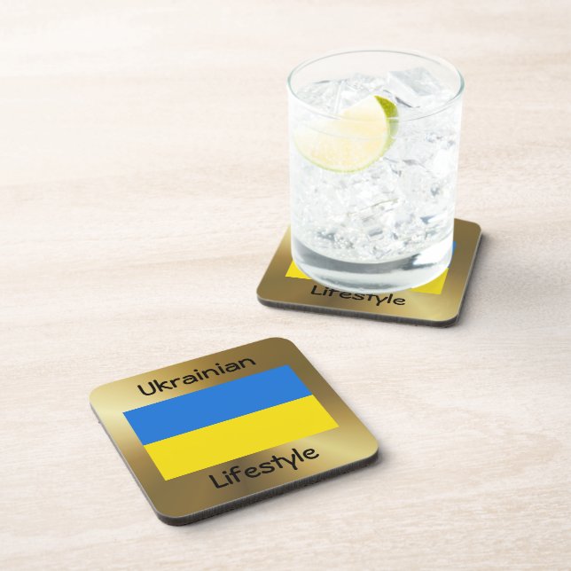 Dessous-de-verre Drapeau Ukraine+Dessous de verre texte (Côté Droit)