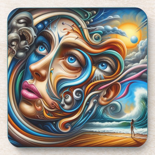 Dessous-de-verre Dreamscape Abstrait Ocean Serenity & Cosmic Wonder (Devant)