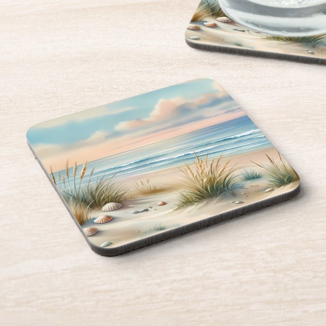 Dessous-de-verre Dunes côtières pastel à l'aquarelle (Côté gauche)