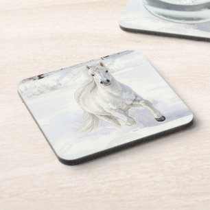 Dessous-de-verre Dyfra le cheval islandais galopant dans la neige