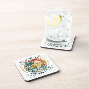 Dessous-de-verre Eau salée et soleil brillant plage tropicale vinta