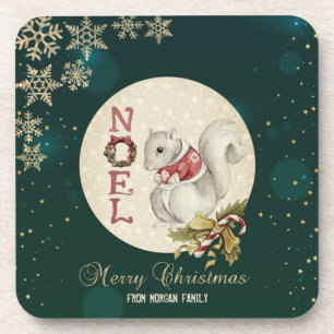Dessous-de-verre Écureuil de Noël vintage, flocons de neige